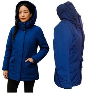Uniqlo Ultra Warm Hybrid Down Coat Blue Hooded Winter Coat Size S